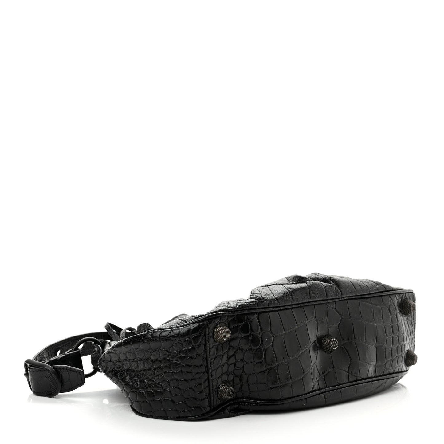 Extra Supple Calfskin Crocodile Embossed Monochrome Small Le Cagole Shoulder Bag Black