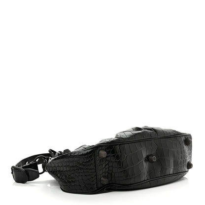 Balenciaga Extra Supple Calfskin Crocodile Embossed Monochrome Small Le Cagole Shoulder Bag Black 4 of 10