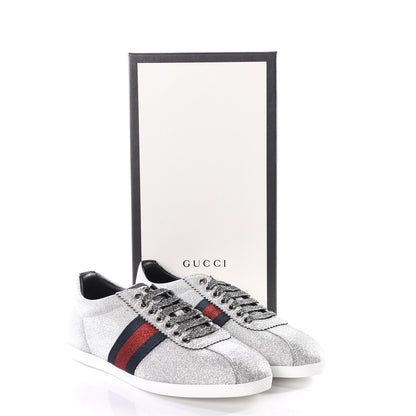Gucci Glitter Fabric Studded Web Sneakers 37.5 Silver 9 of 9