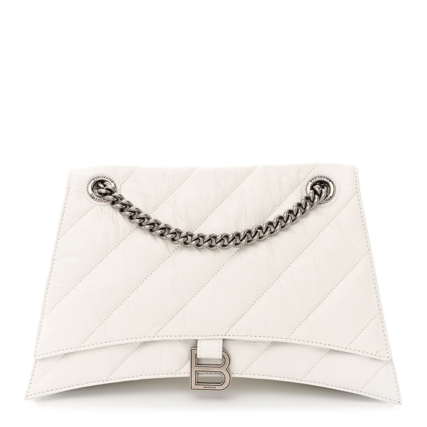 Crushed Calfskin Quilted Medium Crush Chain Bag Optic White
