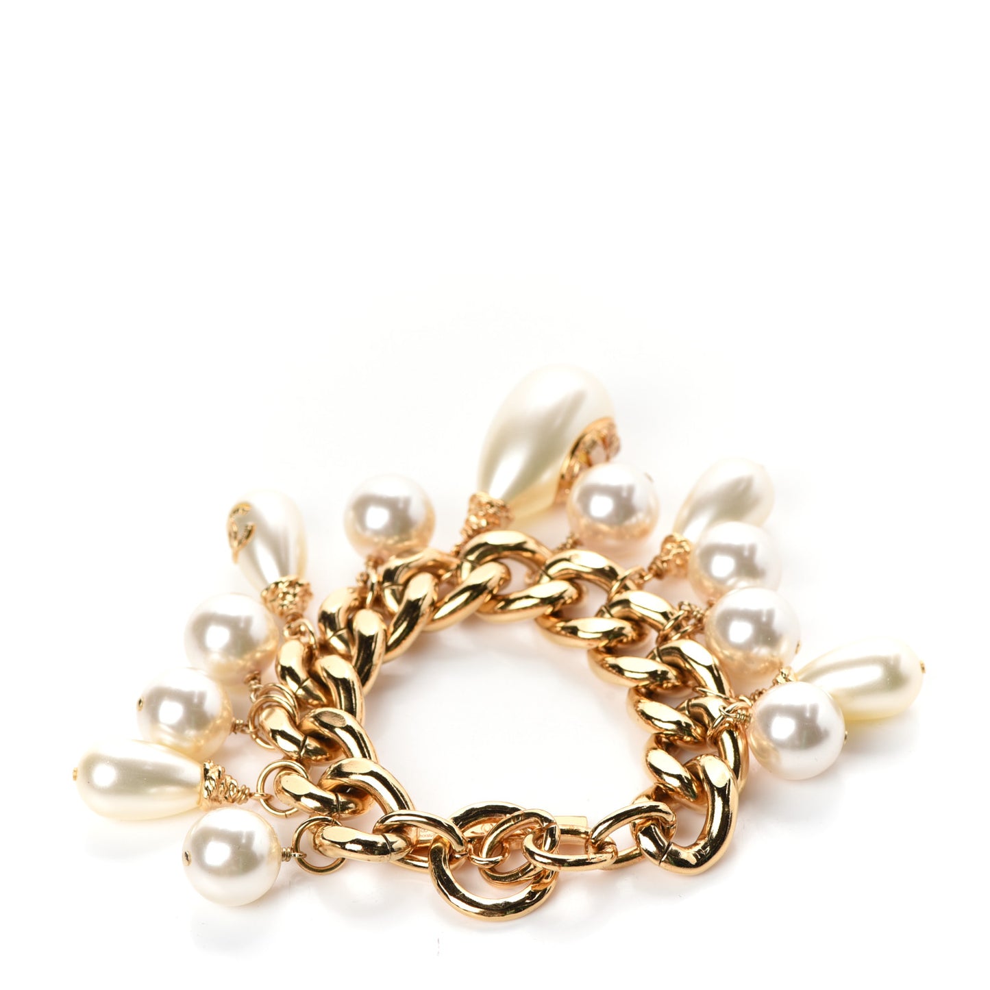 Pearl CC Chain Bracelet Gold