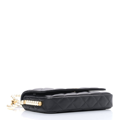 Chanel Calfskin Quilted Pearl Wallet On Chain WOC Black 3 of 8