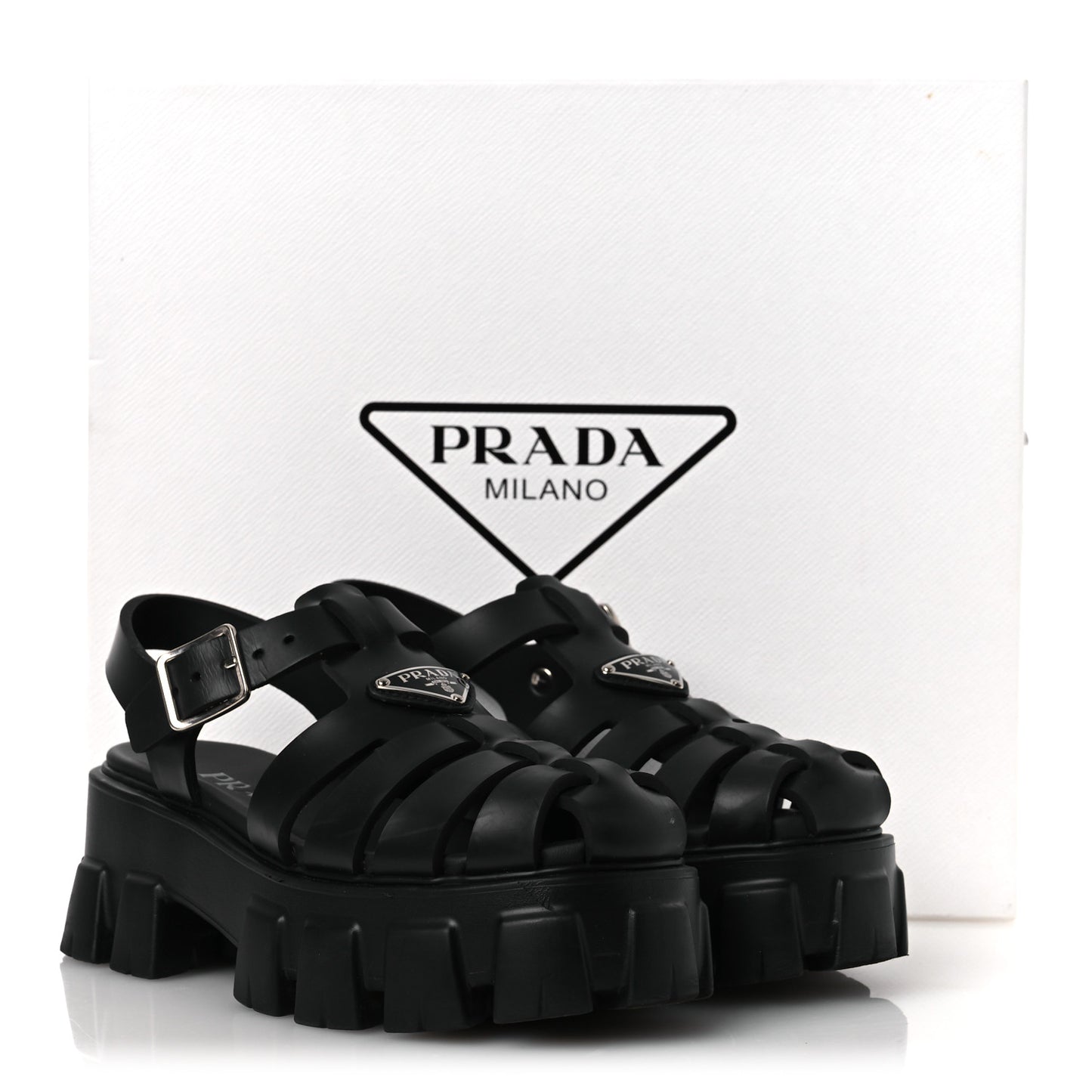 Foam Rubber Triangle Logo Monolith 55mm Cage Sandals 36 Black