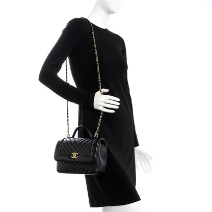 Chanel Calfskin Chevron Quilted Top Handle Flap Black 2 of 8