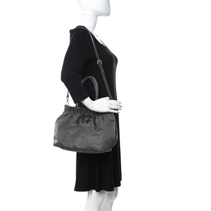 Prada Tessuto Nylon Nappa Braided Top Handle Tote Grey 2 of 20