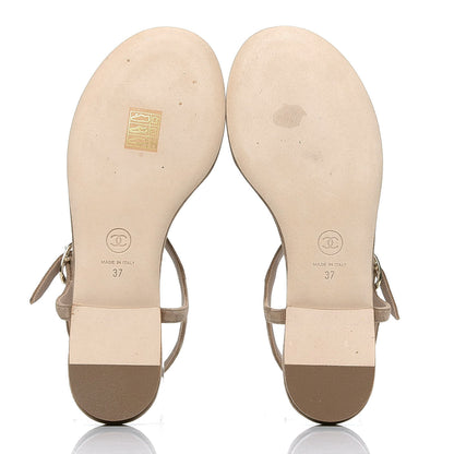 Chanel Suede Calfskin Chain Thong Sandals 37 Beige 4 of 5