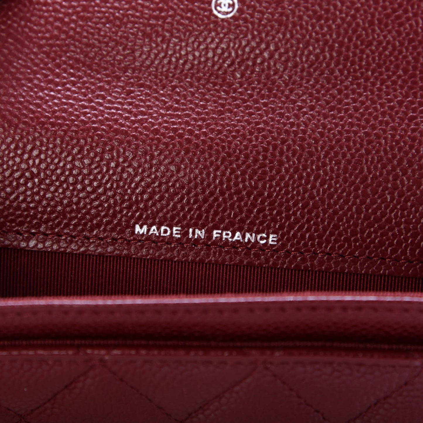 Caviar Quilted Flap Card Holder Wallet Dark Red