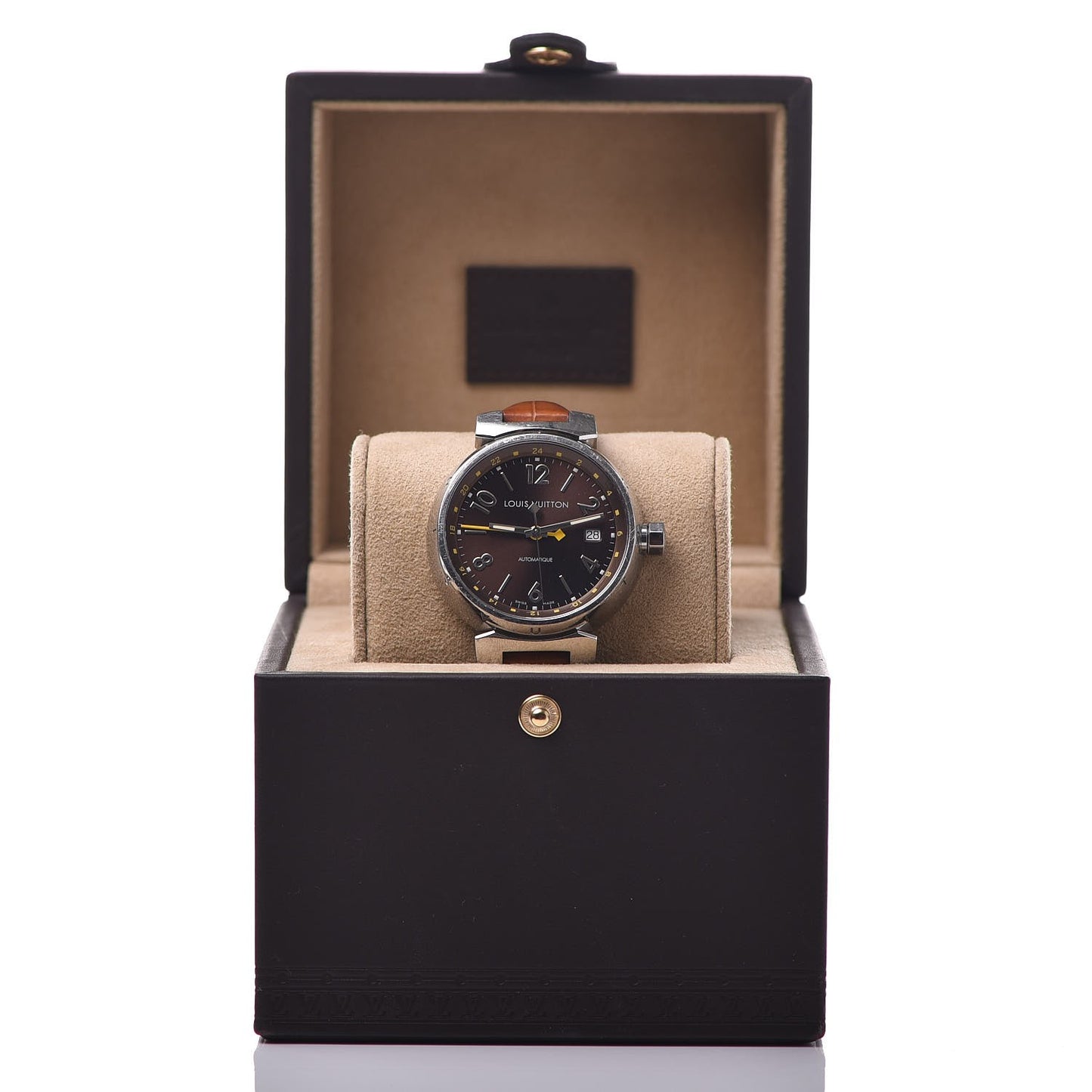 Stainless Steel Alligator 39mm Tambour GMT Automatic Watch Brown