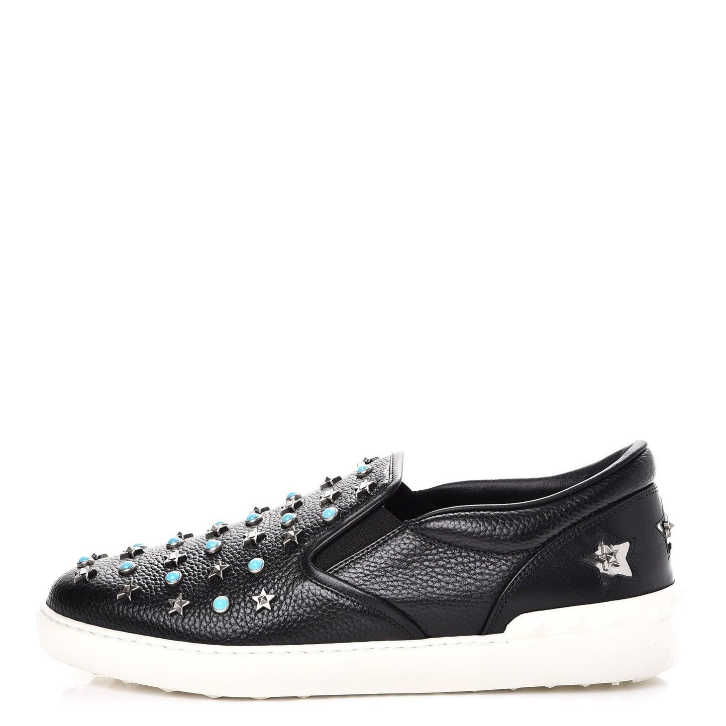 Pebbled Calfskin Star Studded Slip On Sneakers 43.5 Black