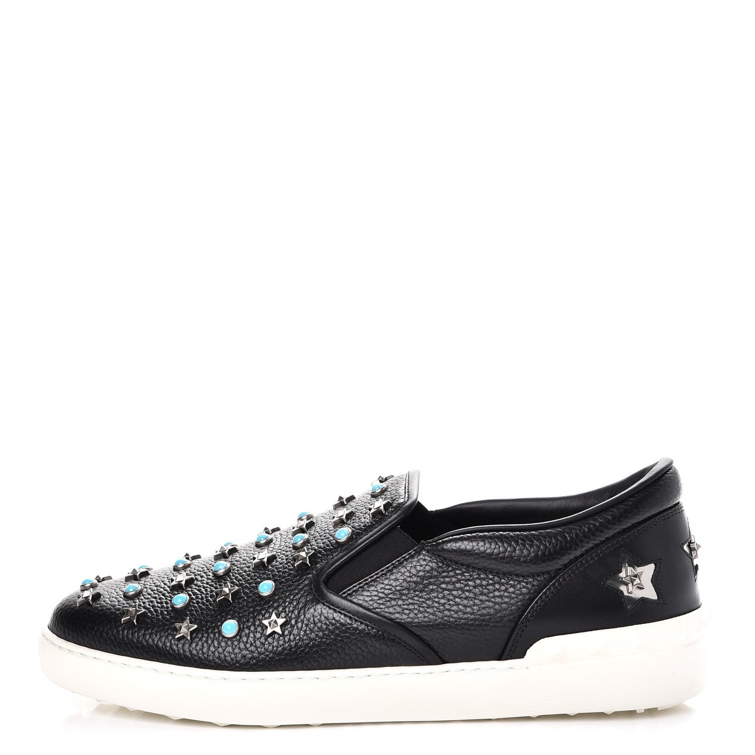 Valentino Garavani Pebbled Calfskin Star Studded Slip On Sneakers 43.5 Black 1 of 10