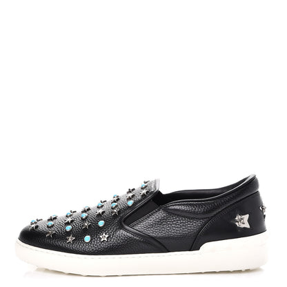 Valentino Garavani Pebbled Calfskin Star Studded Slip On Sneakers 43.5 Black 1 of 10