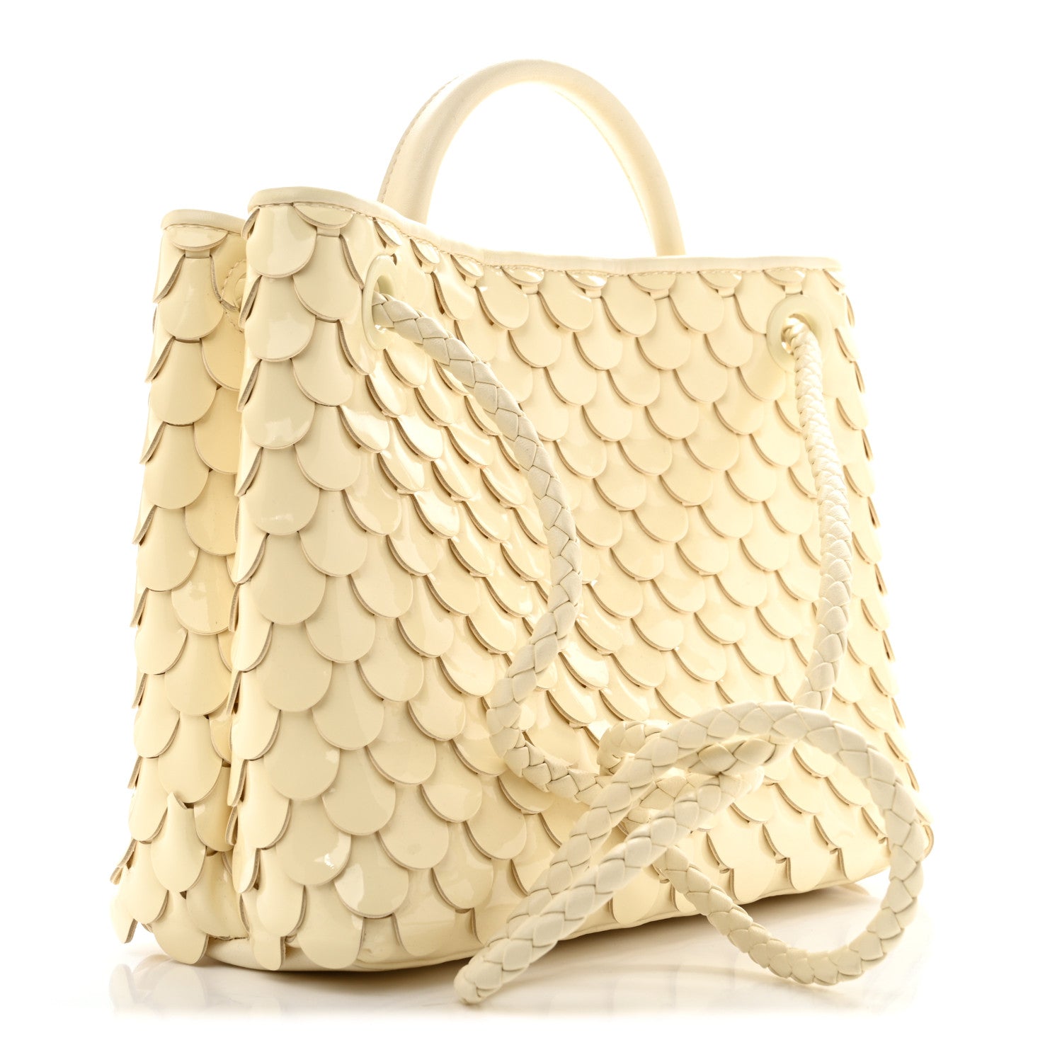 Bottega Veneta Patent Calfskin Fish Scale Small Andiamo Shoulder Bag Chamomile 4 of 15