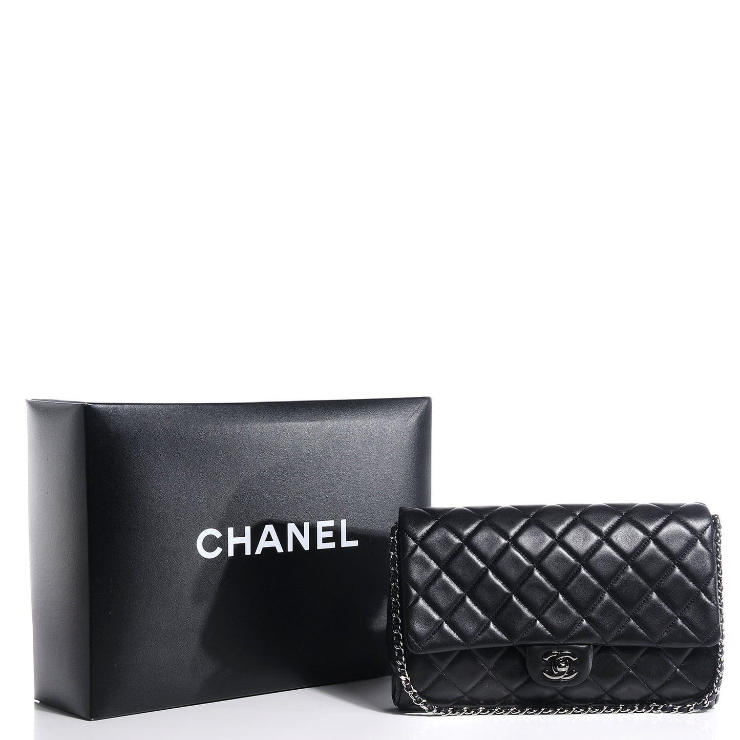 Lambskin Quilted Clutch With Chain Flap Black