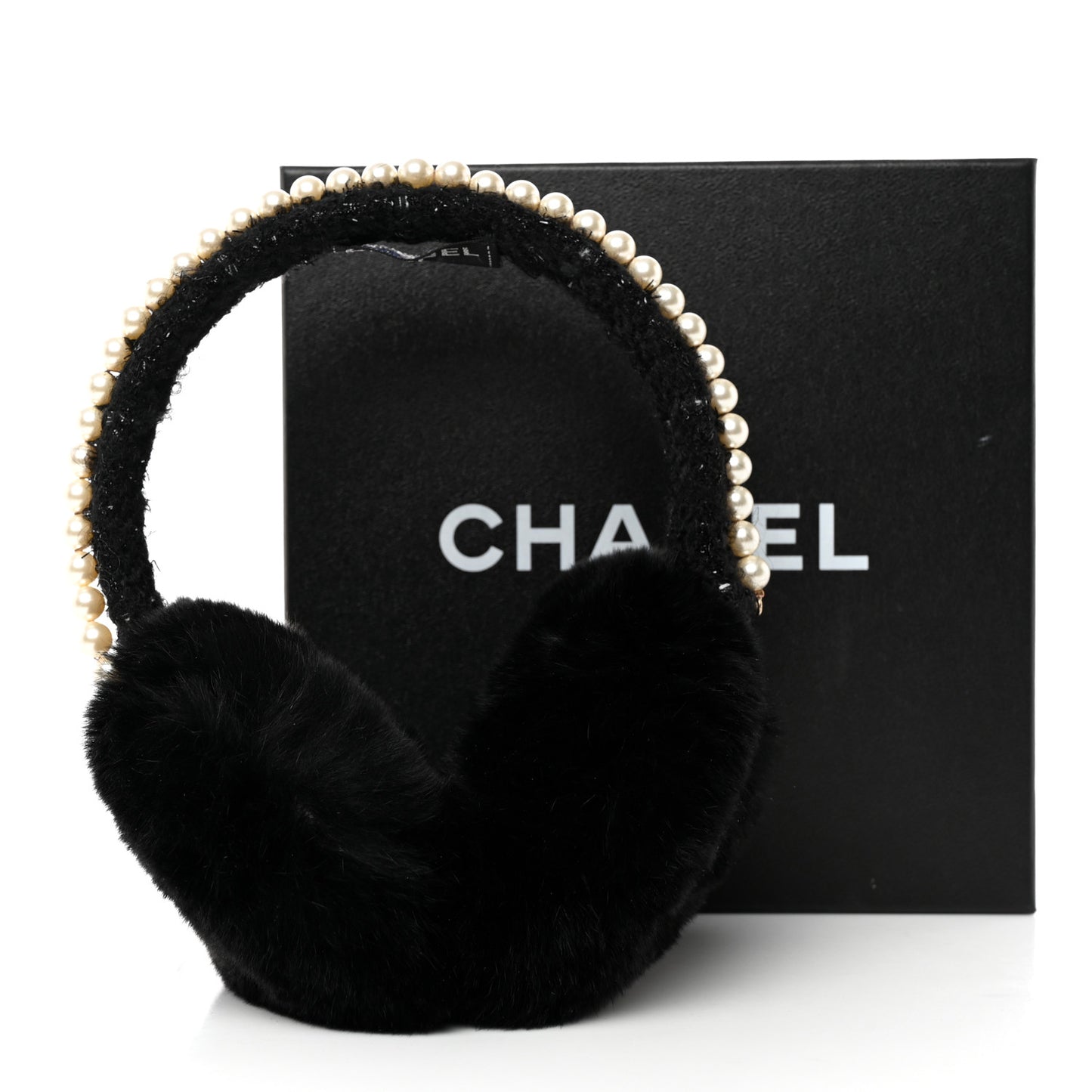 Fur Tweed Pearl Ear Muffs Black