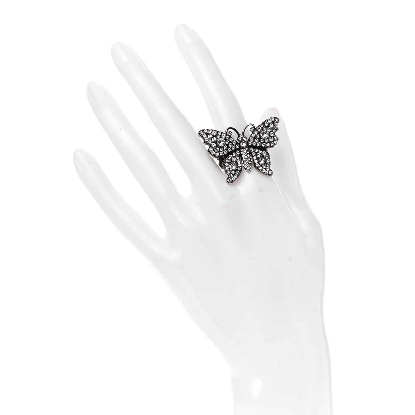 Metal Crystal Butterfly Studded Ring M Silver