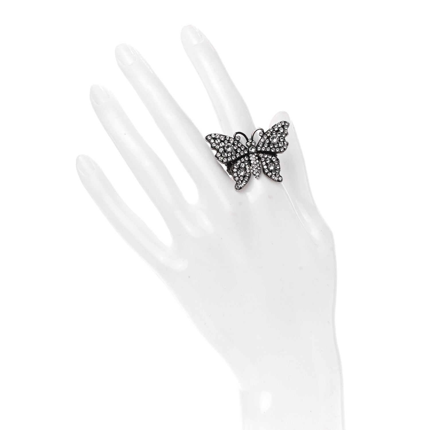 Gucci Metal Crystal Butterfly Studded Ring M Silver 2 of 4