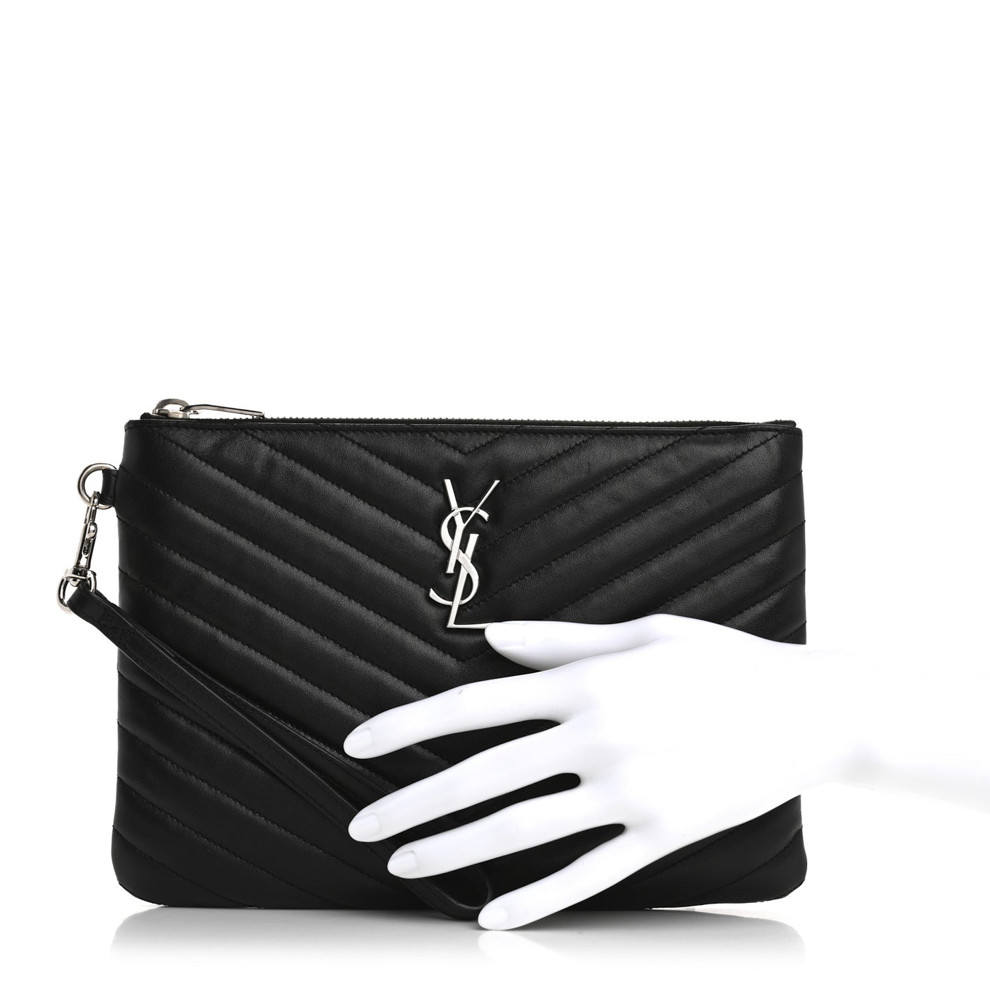 Calfskin Matelasse Chevron Monogram A5 Wristlet Black