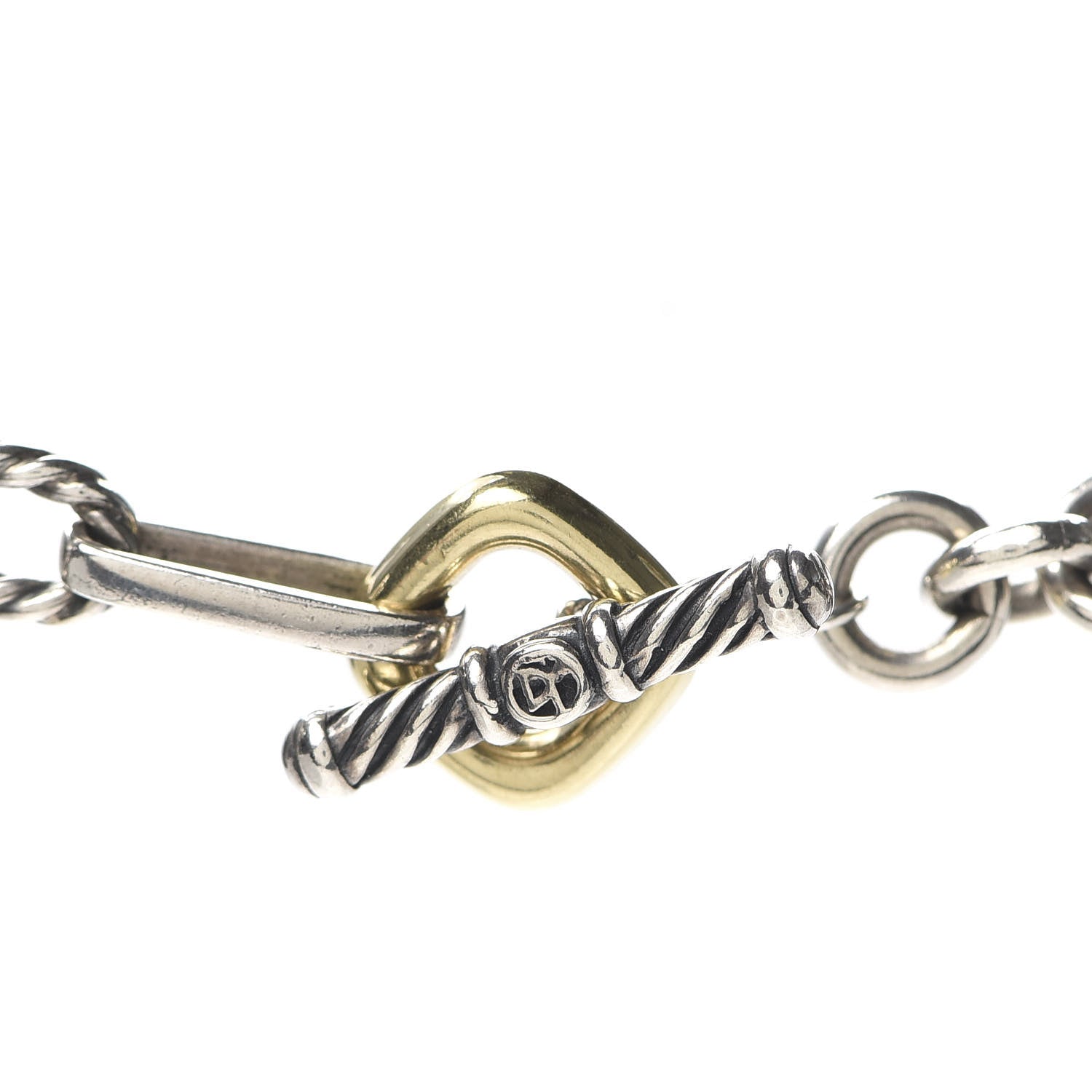 David Yurman Sterling Silver 18K Yellow Gold Figaro Chain Link Necklace 4 of 5