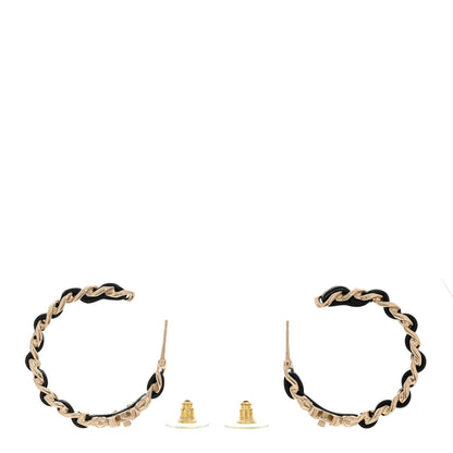 Chanel Metal Lambskin Quilted CC Turnlock Chain Hoop Earrings Gold Black 3 of 5