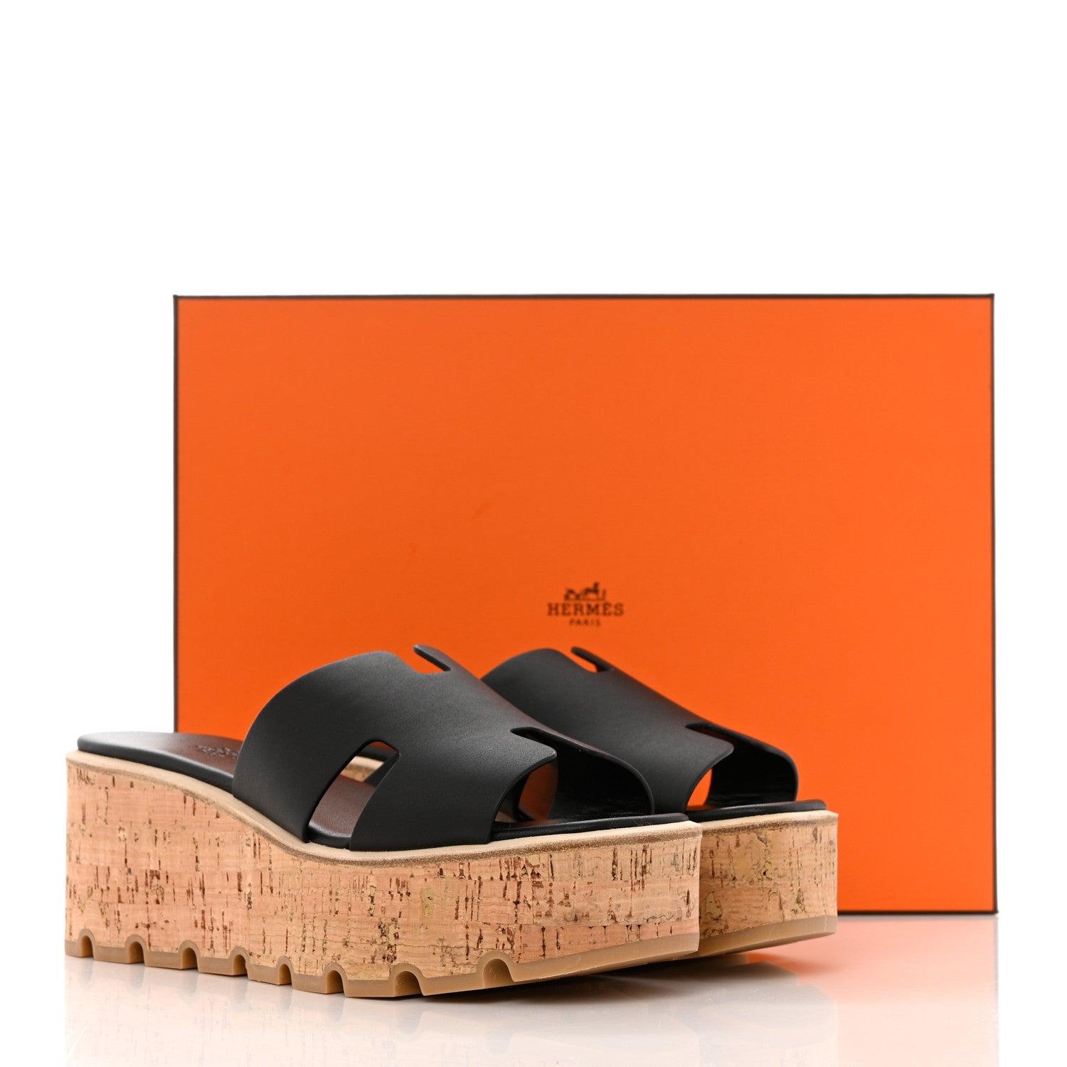Hermes Calfskin Cork Eze 30 Sandals 38 Black 9 of 9