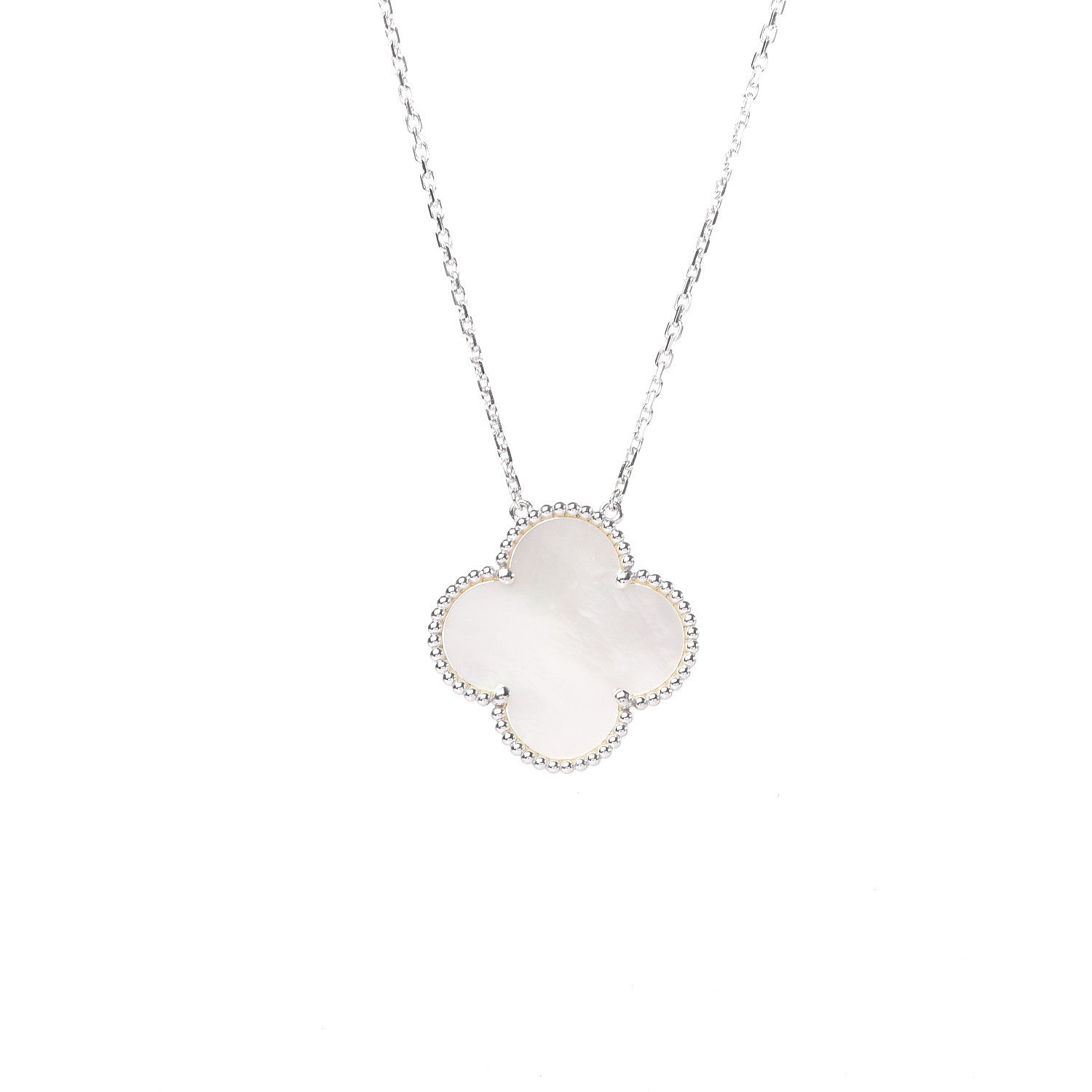 Van Cleef & Arpels 18K White Gold Mother of Pearl Magic Alhambra Pendant Necklace 4 of 7