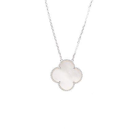 Van Cleef & Arpels 18K White Gold Mother of Pearl Magic Alhambra Pendant Necklace 4 of 7