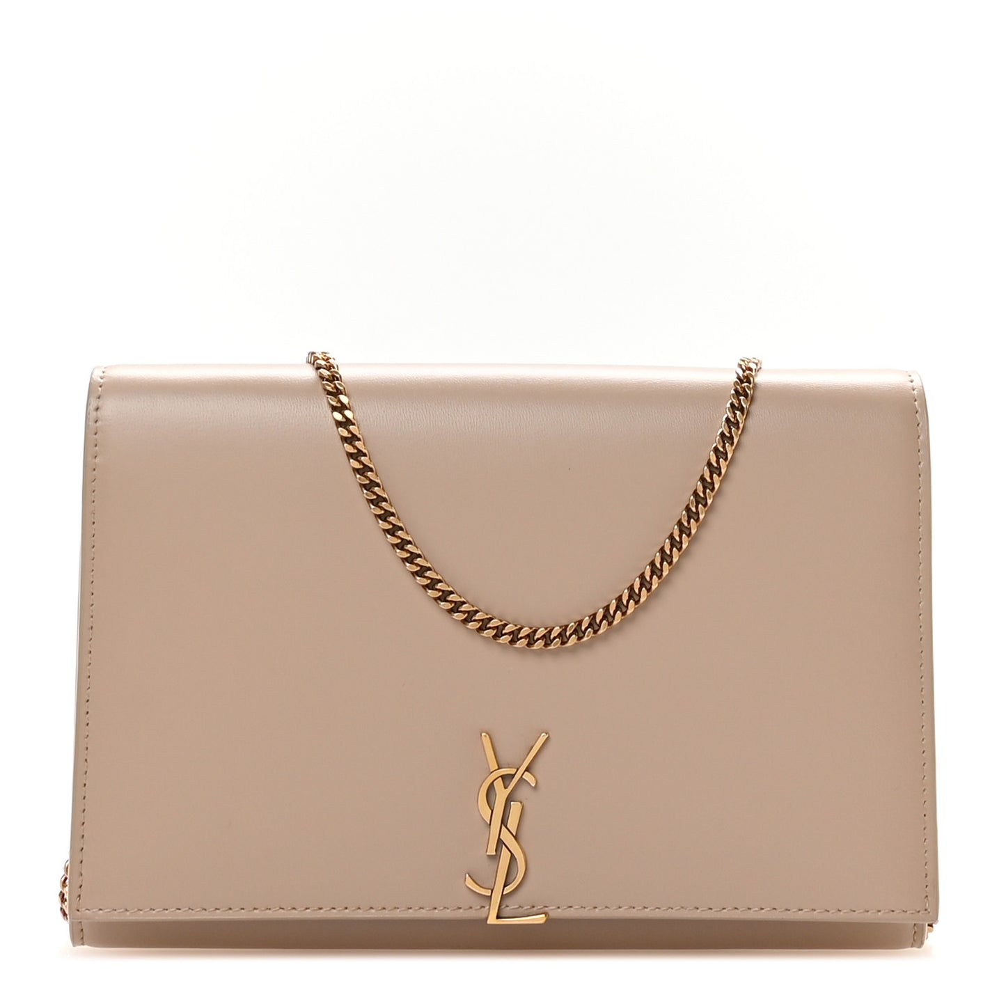Glossy Calfskin Monogram Chain Wallet  Dark Beige
