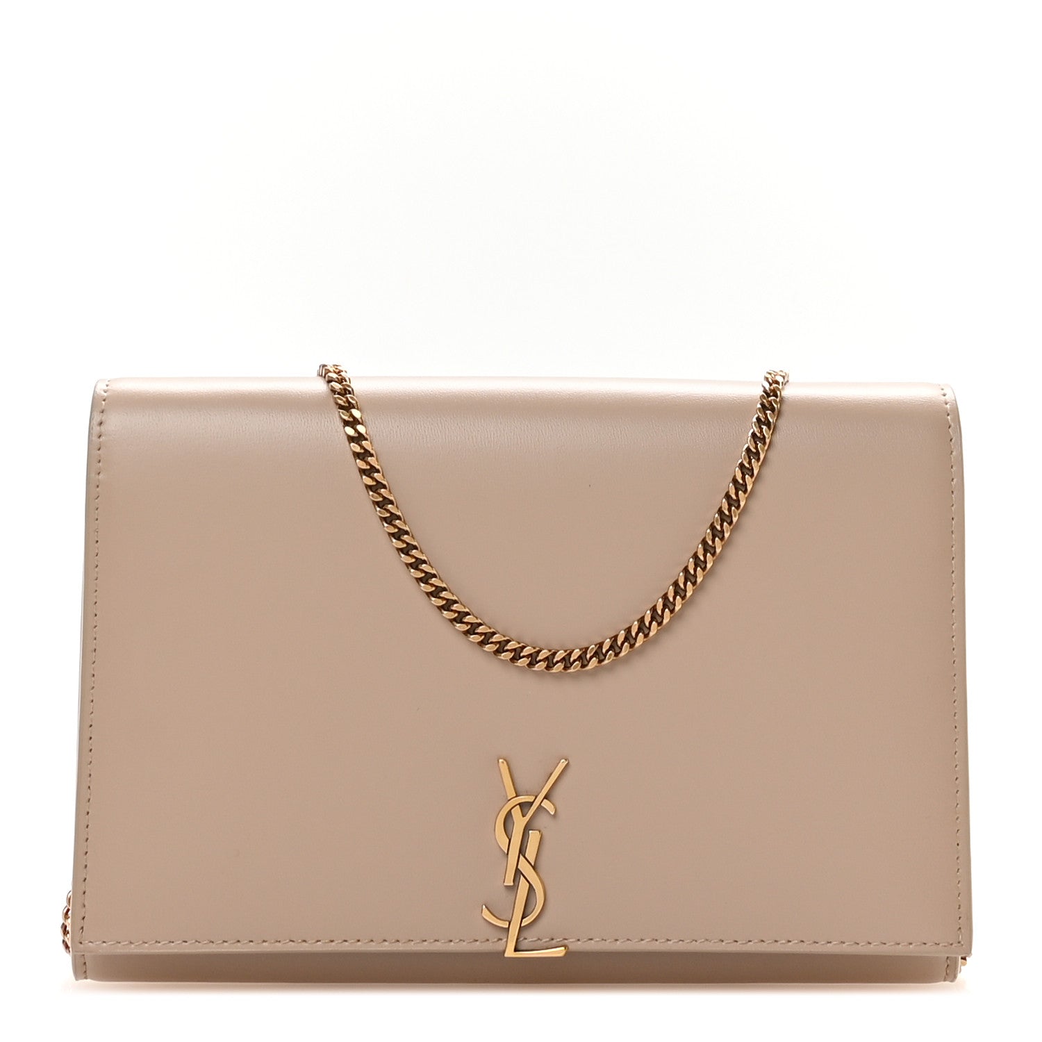 Saint Laurent Glossy Calfskin Monogram Chain Wallet  Dark Beige 1 of 10