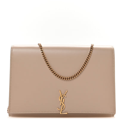 Saint Laurent Glossy Calfskin Monogram Chain Wallet  Dark Beige 1 of 10