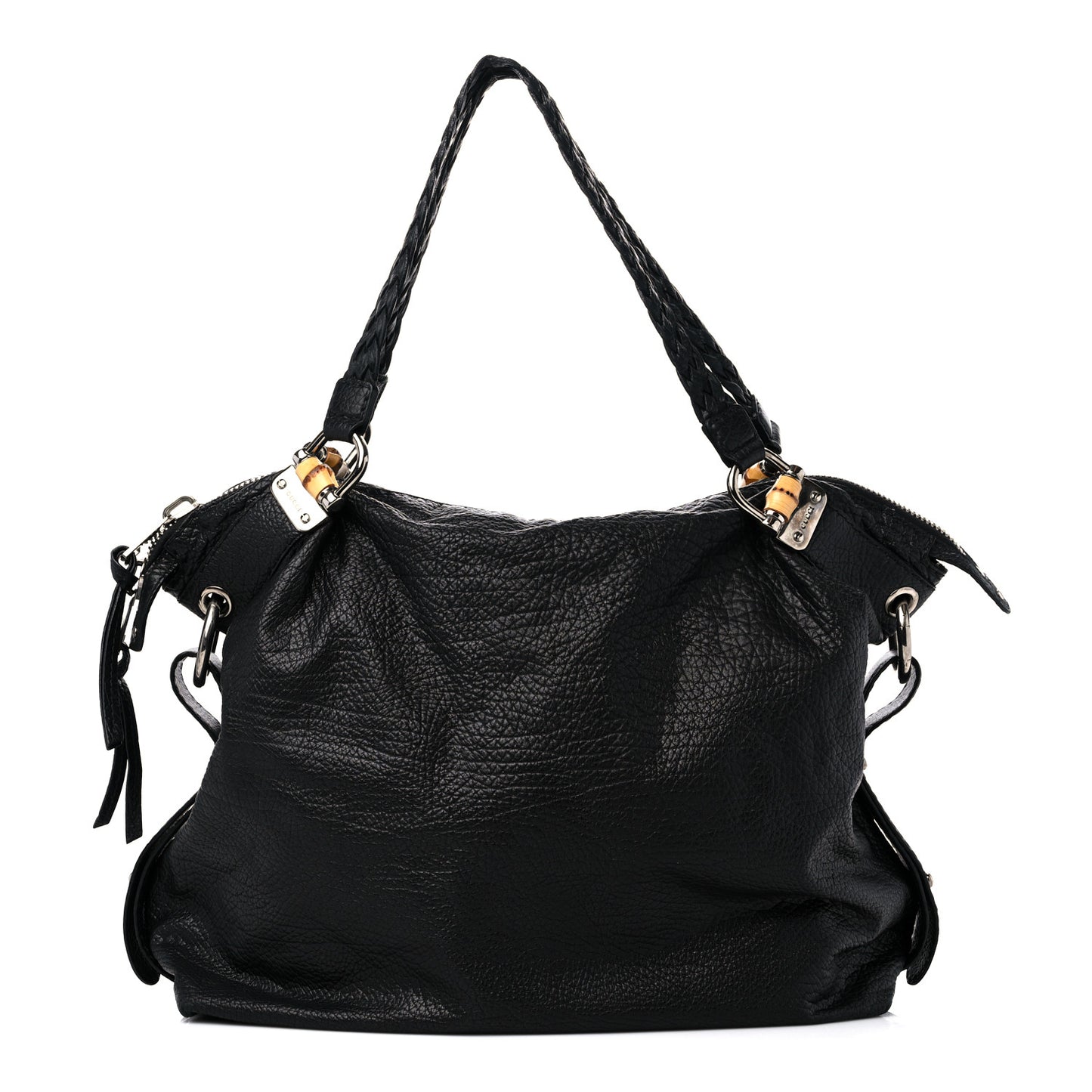Calfskin Large Bamboo Bar Shoulder Bag Black
