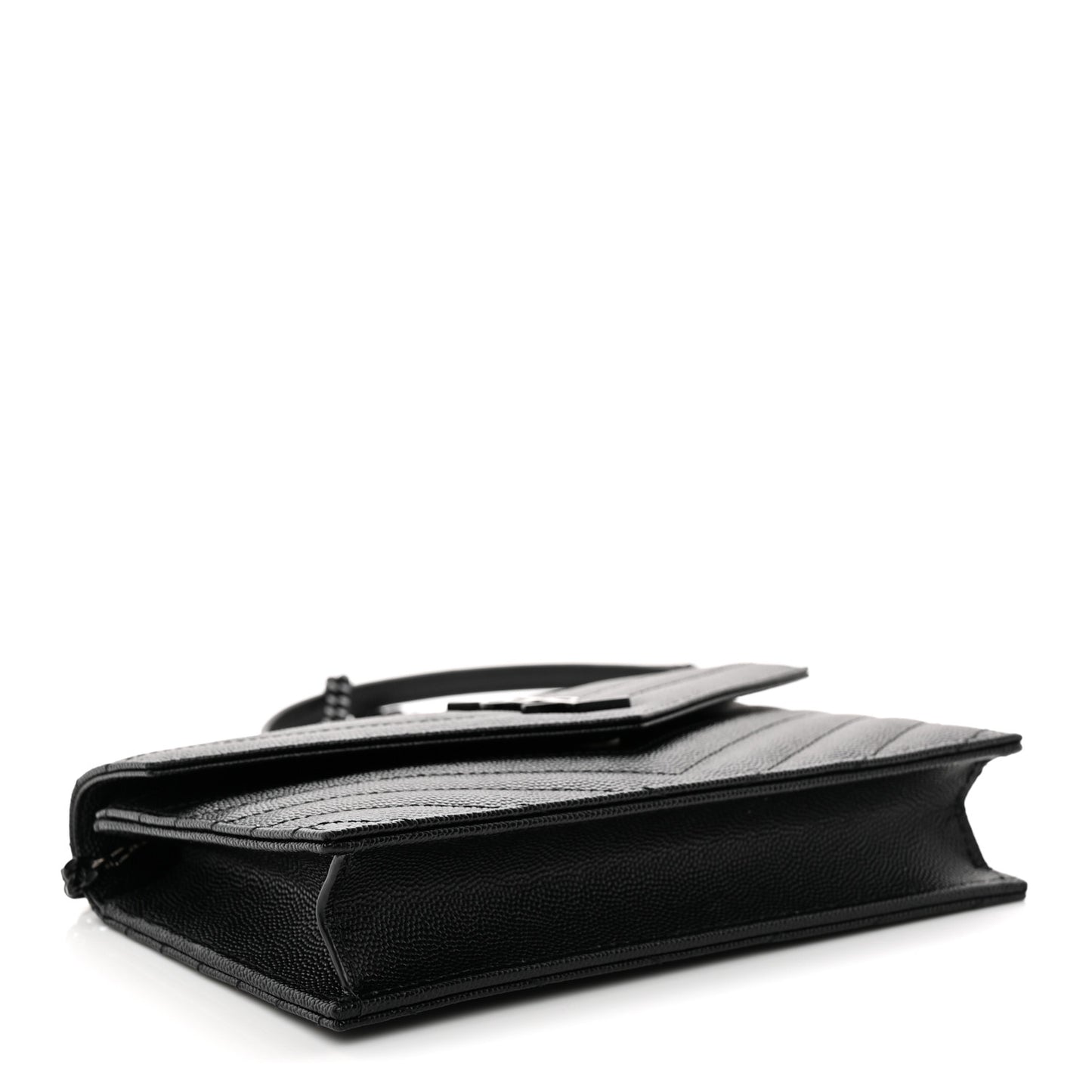 Grain De Poudre Matelasse Chevron Monogram Monochrome Envelope Chain Wallet Black