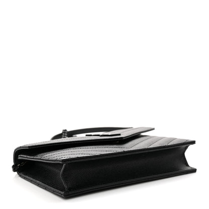 Saint Laurent Grain De Poudre Matelasse Chevron Monogram Monochrome Envelope Chain Wallet Black 4 of 13