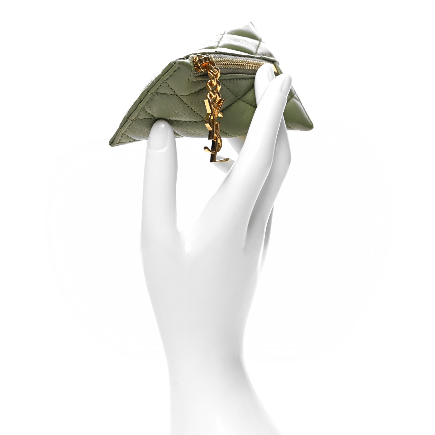 Saint Laurent Quilted Lambskin Berlingo Bag Charm Green 2 of 8