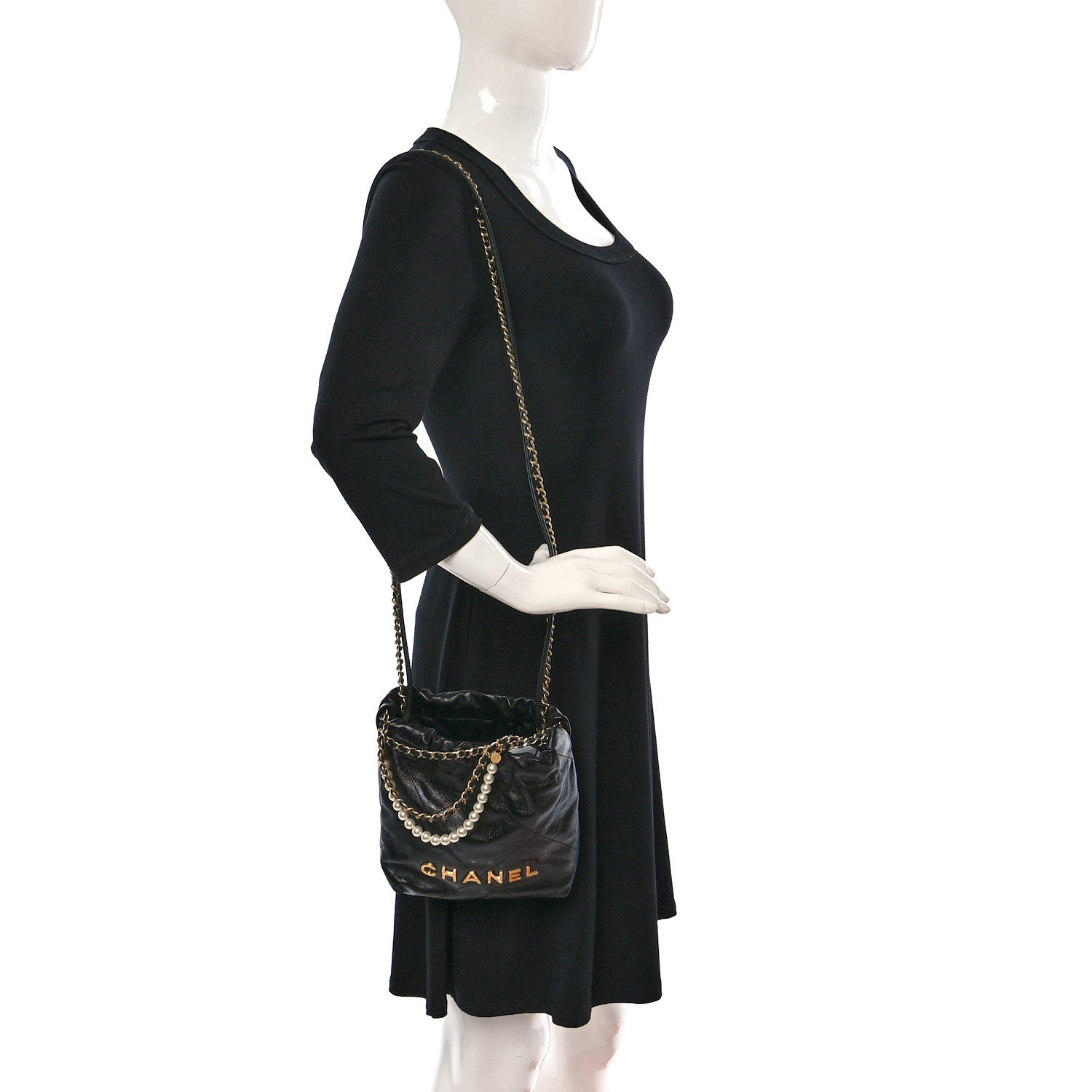 Chanel Shiny Crumpled Calfskin Quilted Pearl Mini Chanel 22 Black 3 of 9