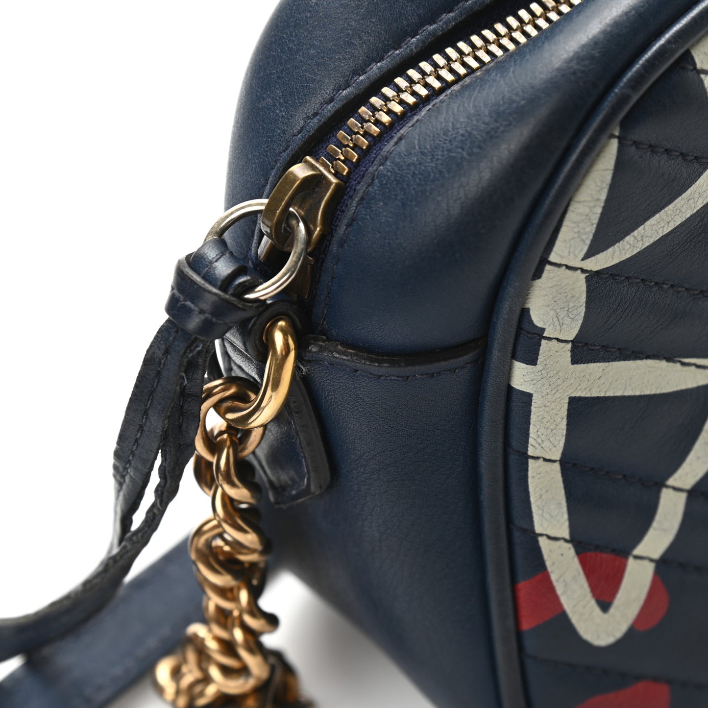 Calfskin Matelasse GucciGhost Small GG Marmont Chain Shoulder Bag Blue Agata Hibiscus Red