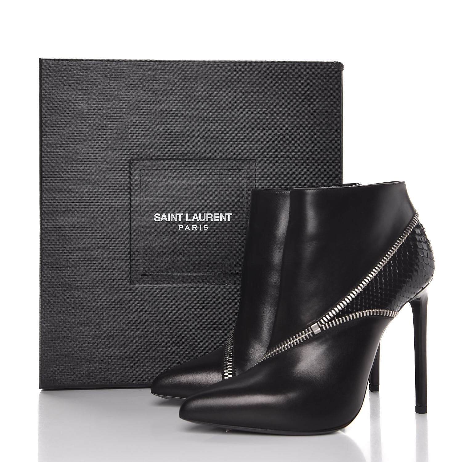 Saint Laurent Calfskin Python Embossed Paris 110 Ankle Boots 38 Black 8 of 8