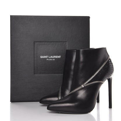 Saint Laurent Calfskin Python Embossed Paris 110 Ankle Boots 38 Black 8 of 8