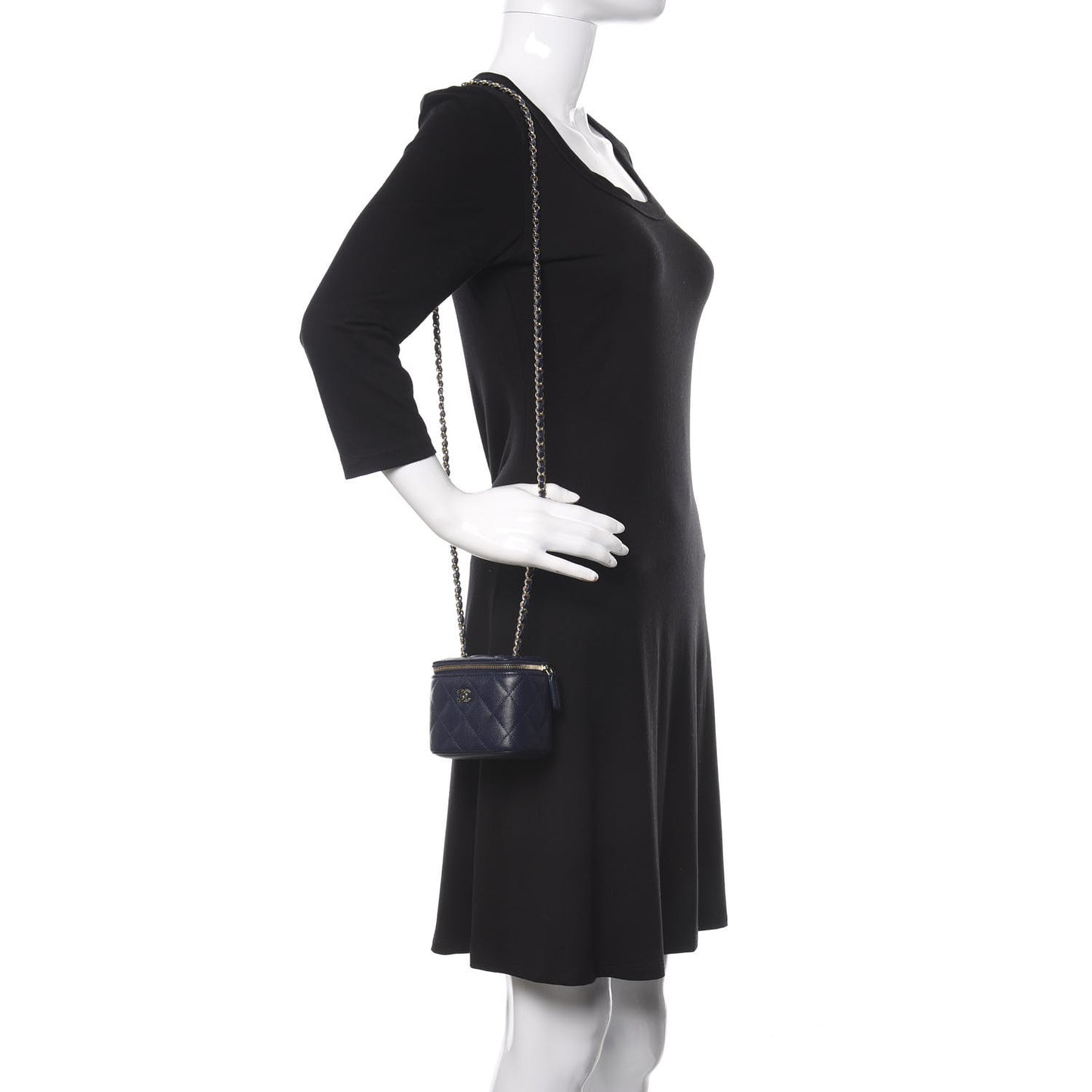 Caviar Quilted Mini Vanity Case With Chain Navy Blue