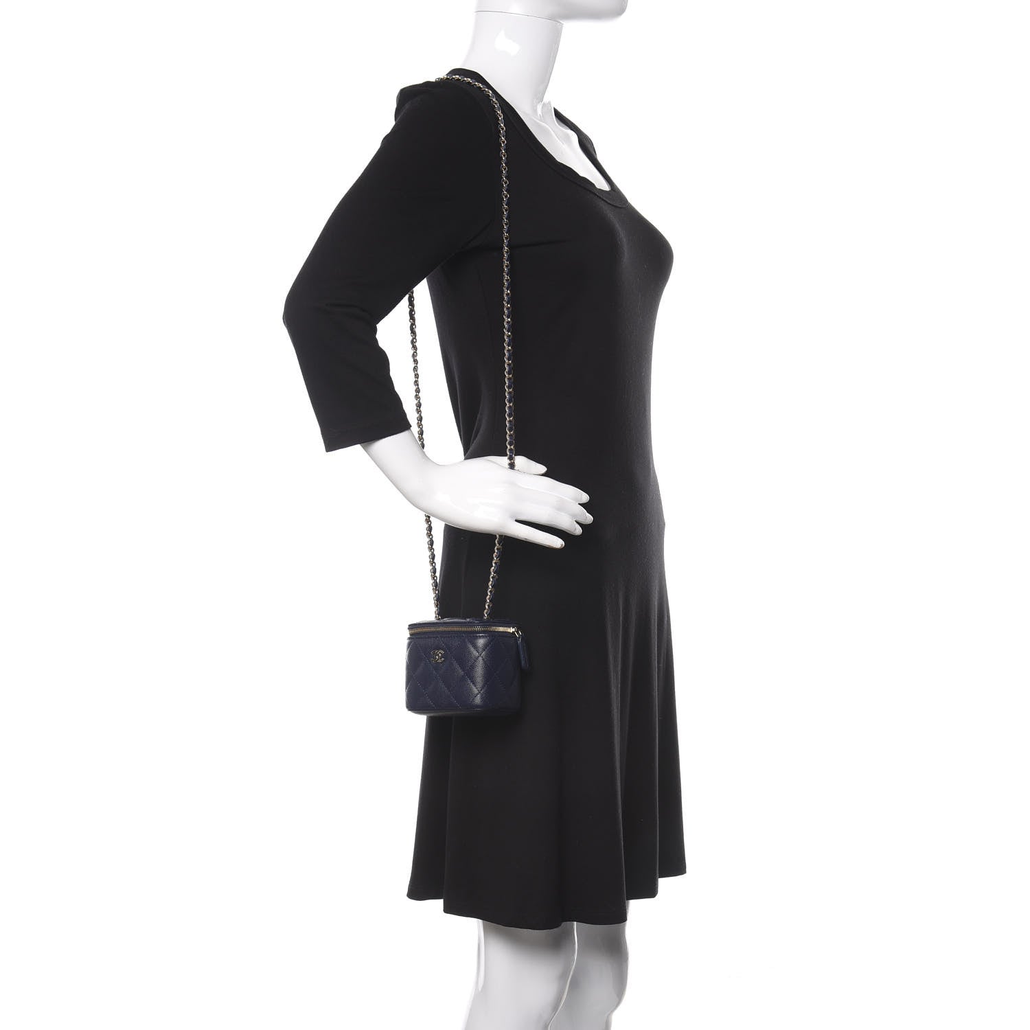 Chanel Caviar Quilted Mini Vanity Case With Chain Navy Blue 2 of 10