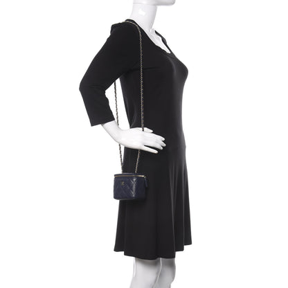 Chanel Caviar Quilted Mini Vanity Case With Chain Navy Blue 2 of 10