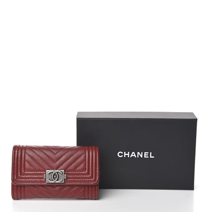 Chanel Caviar Chevron Quilted Flap Boy Card Holder Dark Red 18 of 18
