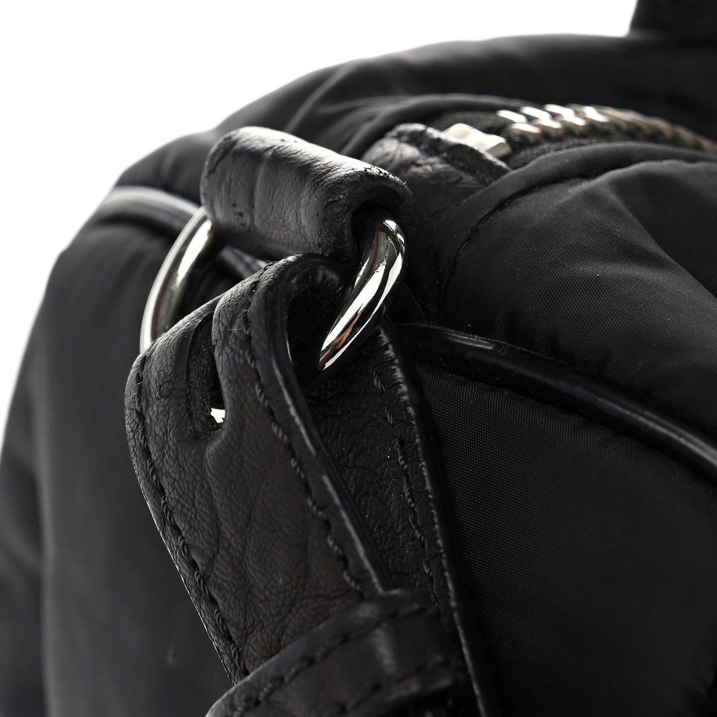 Nylon Pebbled Lambskin Rocco Nickel Hardware Black
