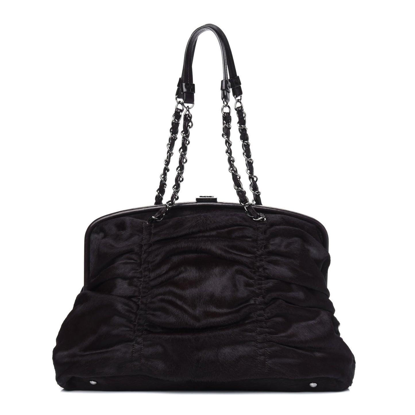 Pony Hair Sharpei Frame Tote Dark Brown