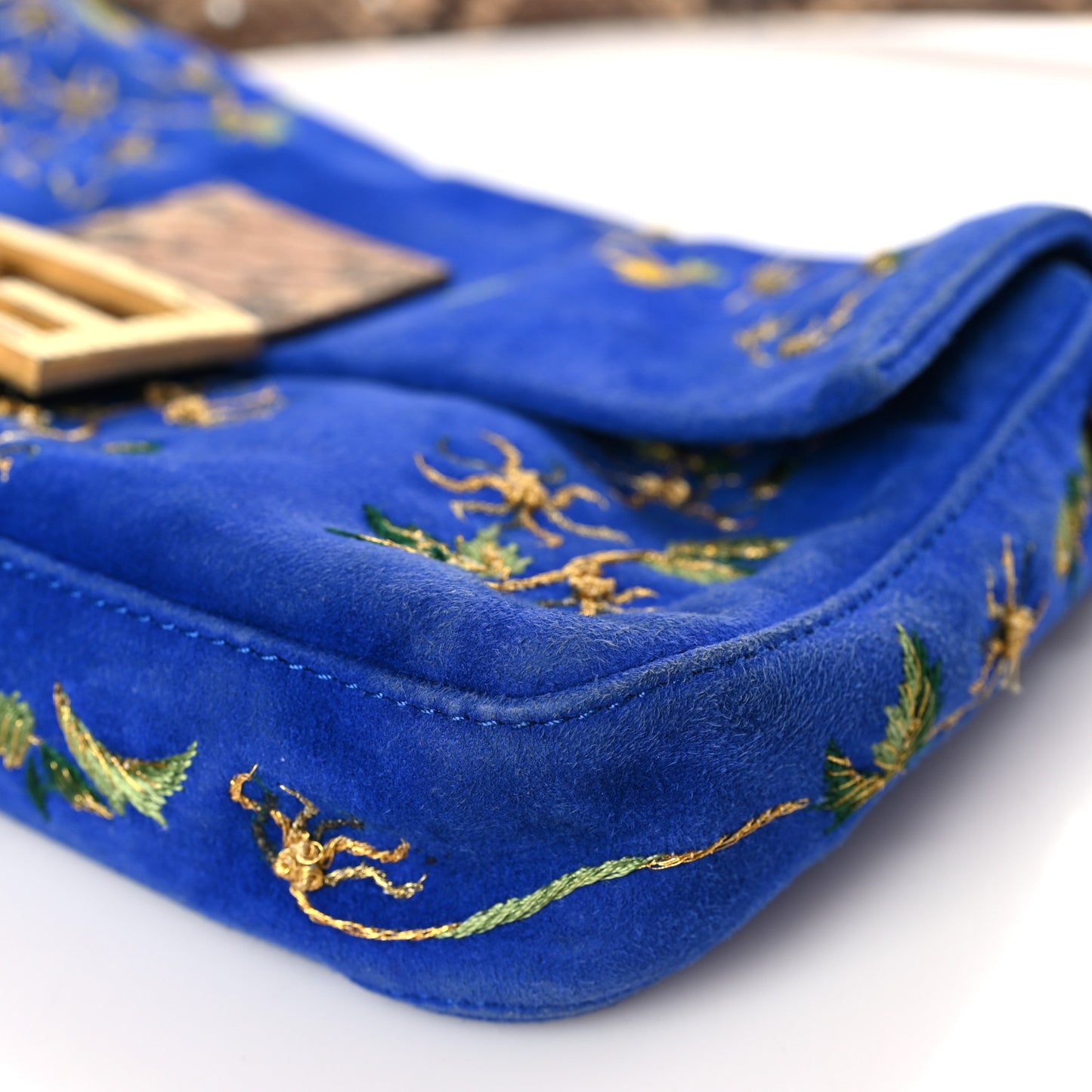 Suede Embroidered Snakeskin Baguette Blue Multicolor