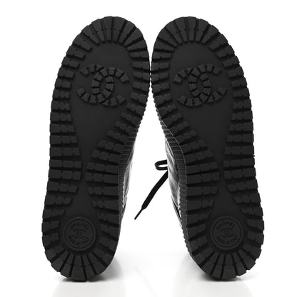 Chanel Aged Calfskin Lace Up Cap Toe Sneakers 38 Black White 5 of 8