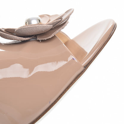 Chanel Patent Calfskin Pearl Camellia Peep Toe Pumps 38 Beige 10 of 11