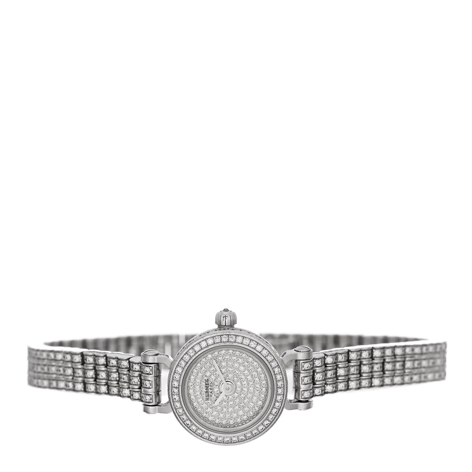Hermes 18K White Gold Diamond Pave 16mm Faubourg Quartz Watch 2 of 4