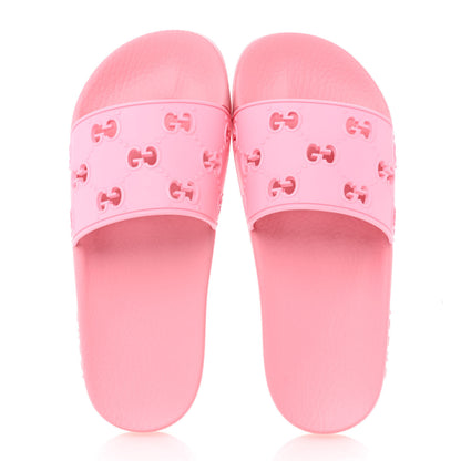 Gucci Rubber GG Monogram Perforated Womens Slide Sandals 36 Rose Box 2 of 9
