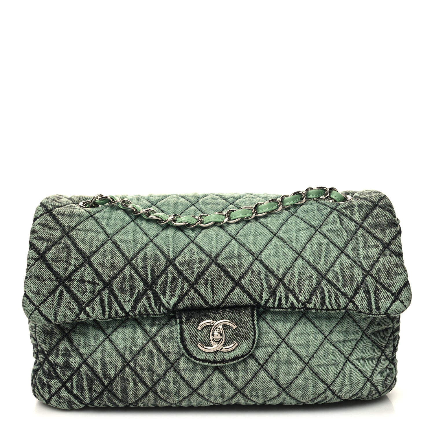 Chanel Denim Quilted Denimpression Flap Green Black 1 of 10
