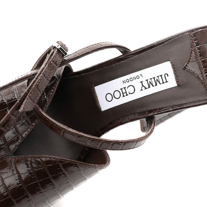 Jimmy Choo Calfskin Crocodile Embossed Karli 125 Platform Sandals 37 Chocolate 8 of 8
